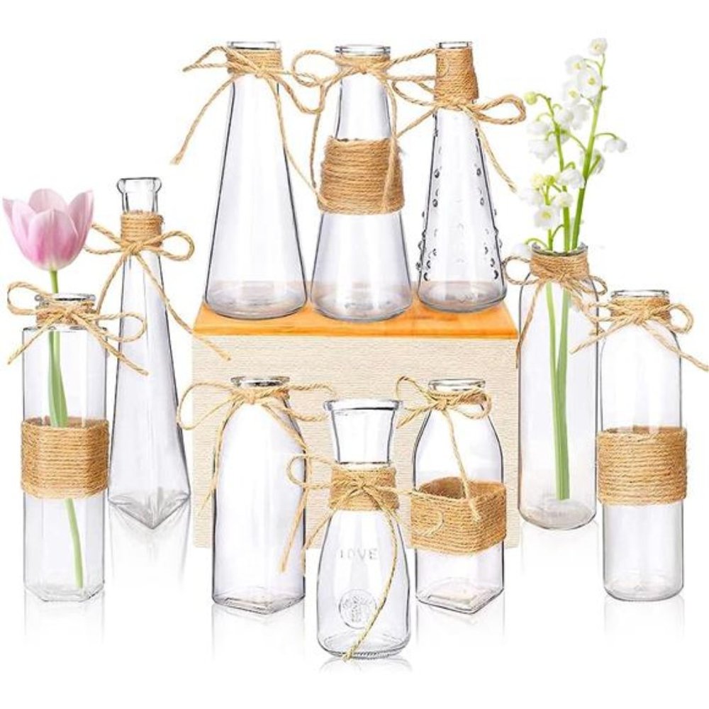 10pcs Small Bud Glass Vases for Flowers Wedding Decorations, Mini Vintage Glass
